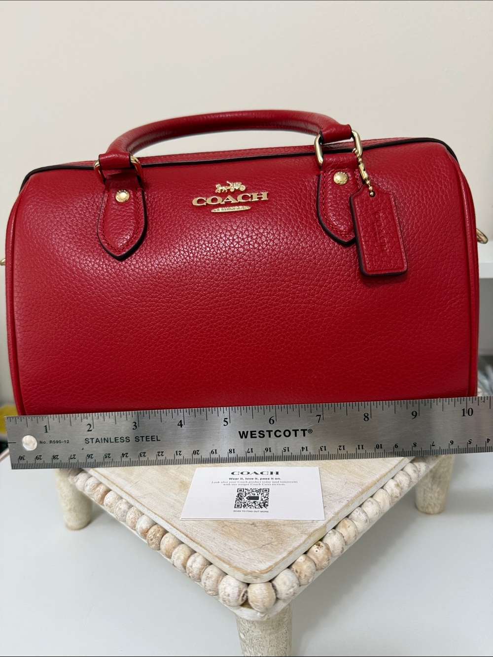COACH Red Pebbled Leather Satchel with Gold Hardware - Picture 9 of 12